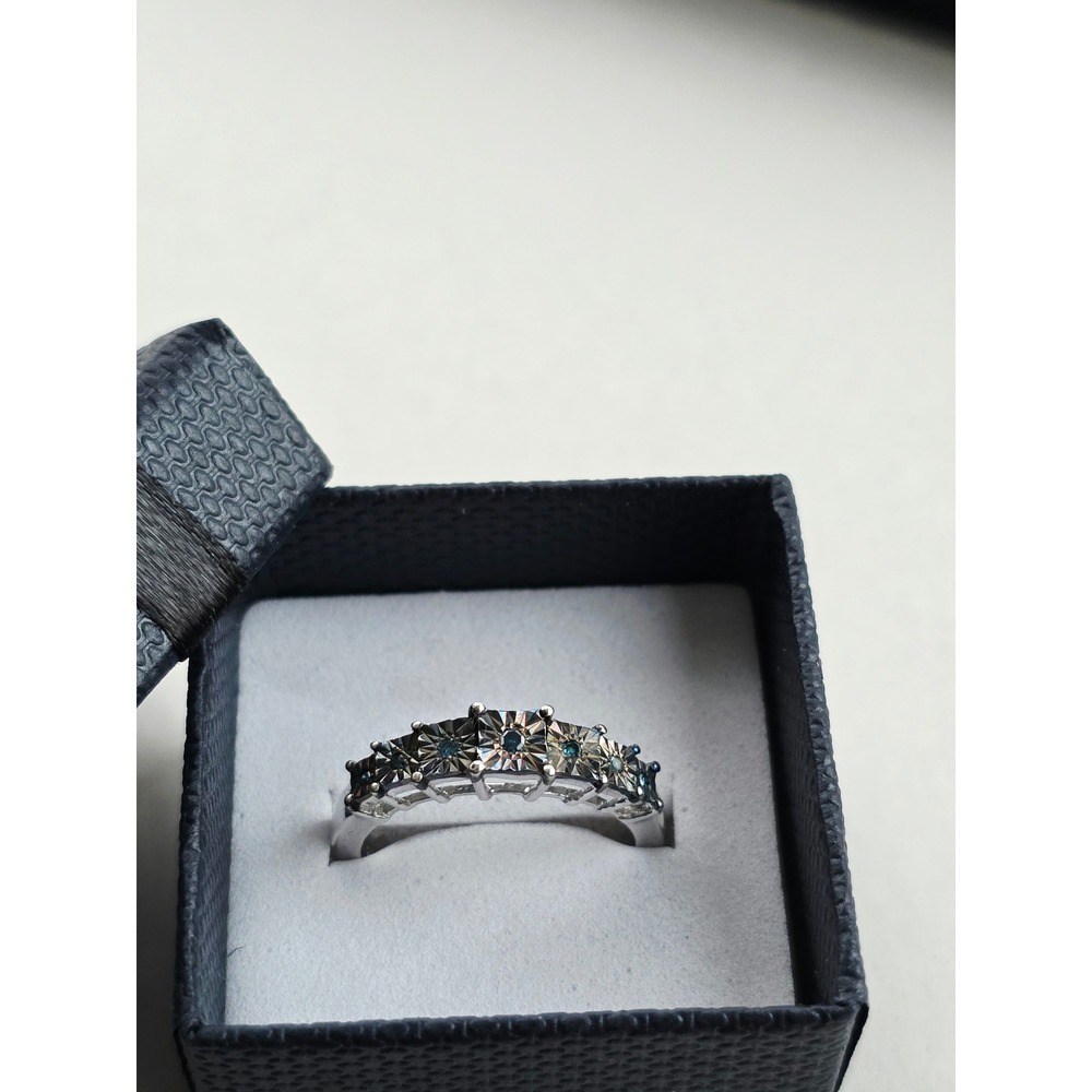 Sterling Silver 925 Blue Diamond Multi Stone Band Ring Size 7 Gift for Her